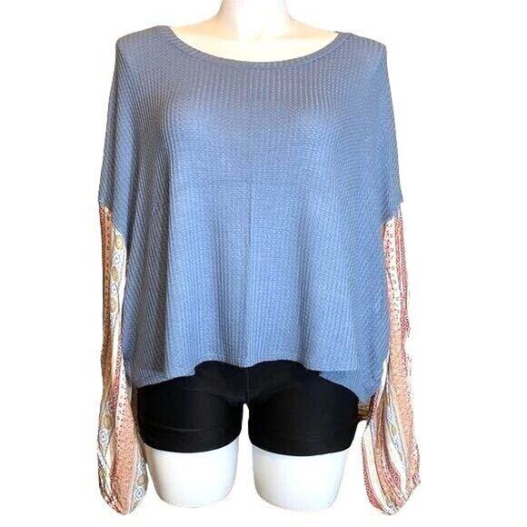 Altar'd State Tops - Altar’d State Womens Sweater Top Waffle Knit Balloon Sleeve Pullover Large